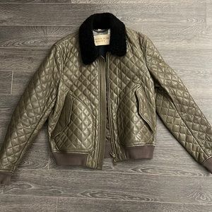 Burberry Leather Shearling Trim Lambskin Jacket